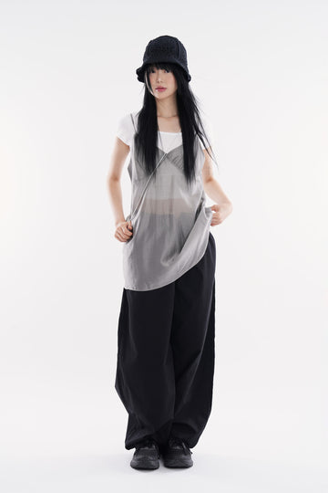 Airy wide balloon cotton pants